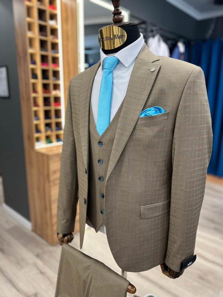 Костюм MAZALTOVMAN 3-ка Бежевый в клетку премиум