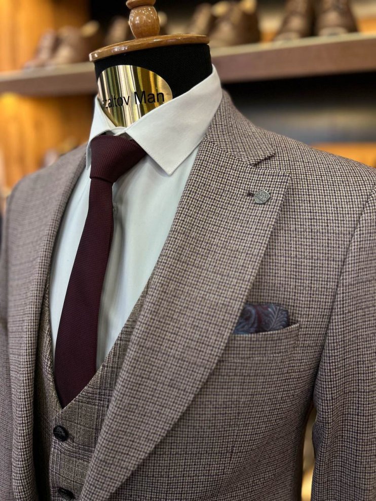 Костюм MAZALTOVMAN 3-ка премиум Бордовый в клетку