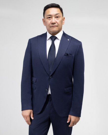 Костюм-двойка тёмно-синий в белую полоску