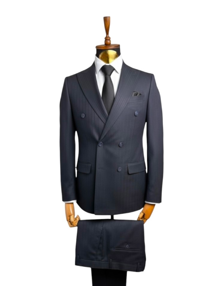 Костюм MAZALTOVMAN 2-ка двубортный премиум Темно-синий в полоску