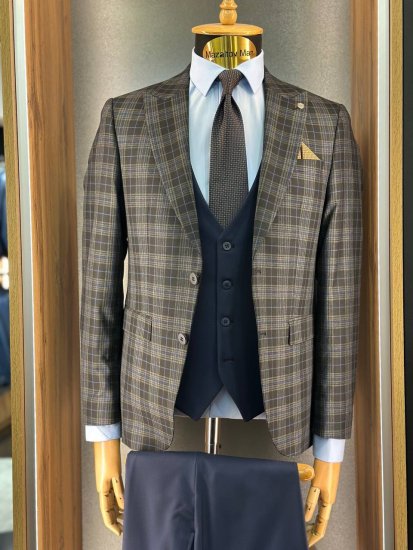 Костюм MAZALTOVMAN 3-ка премиум Черный в синюю клетку
